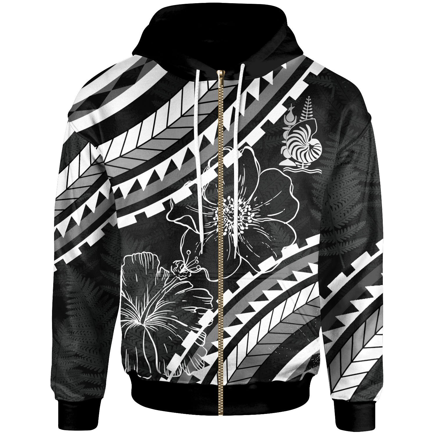 New Caledonia Zip Hoodie Palm Leaf Texture Black Unisex Black - Polynesian Pride