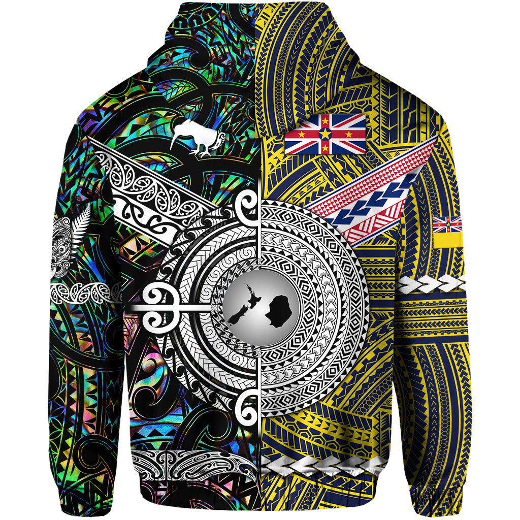 New Zealand Niue Hoodie Maori and Polynesian Together Paua Shell LT8 - Polynesian Pride