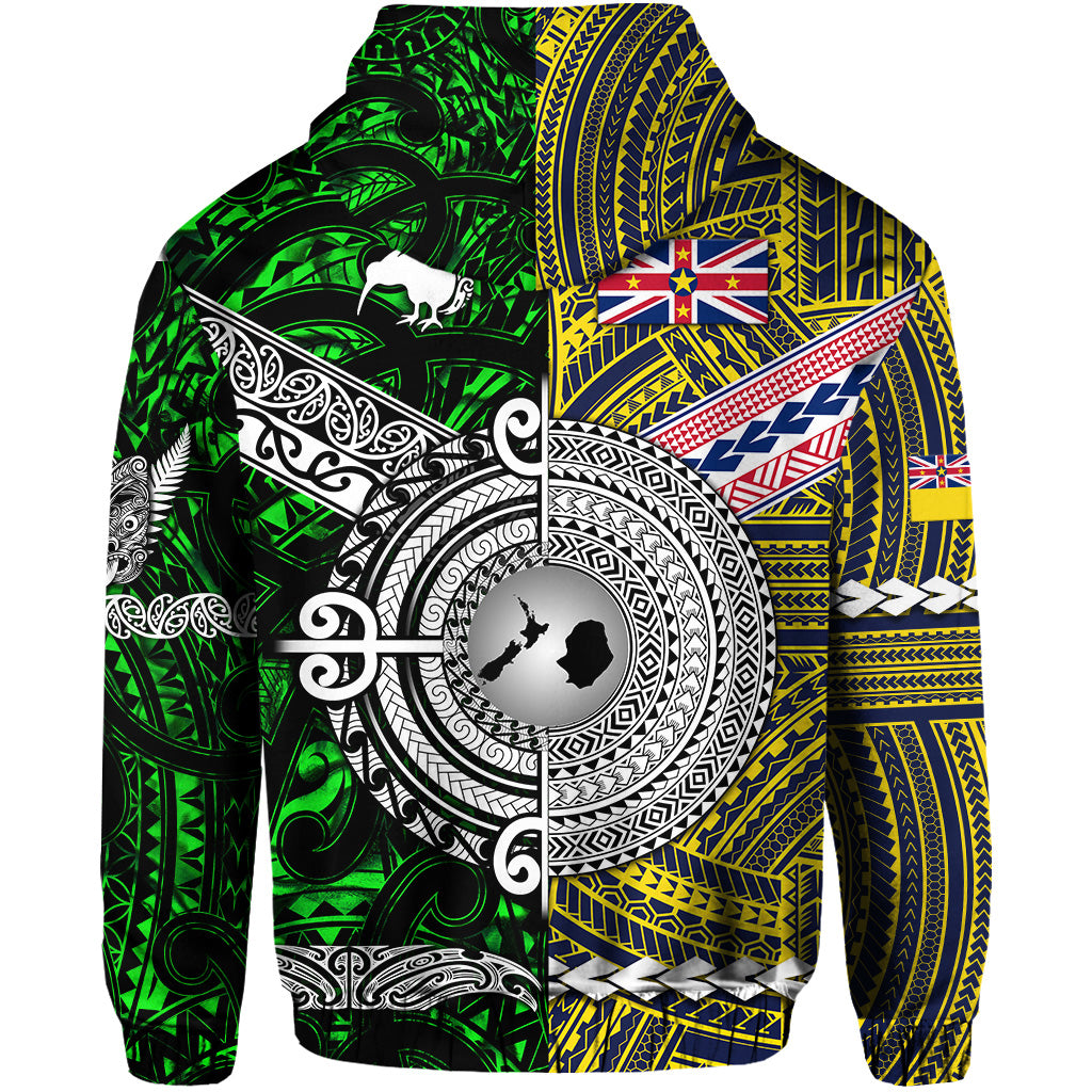 New Zealand Niue Zip Hoodie Maori and Polynesian Together Green LT8 - Polynesian Pride
