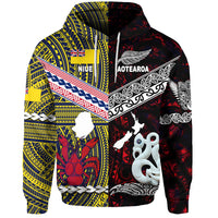 Custom New Zealand Niue Hoodie Maori and Polynesian Together Red, Custom Text and Number LT8 - Polynesian Pride