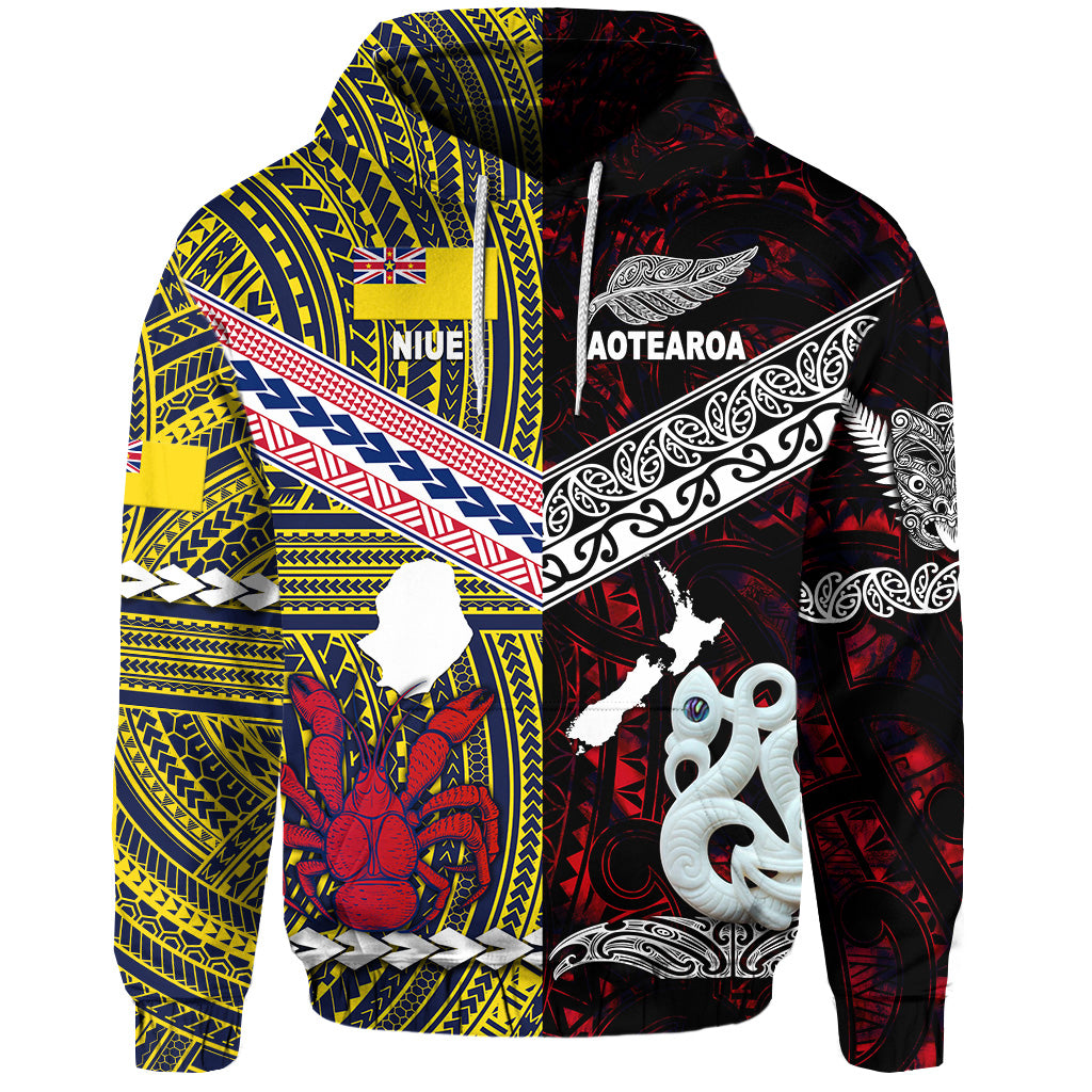 New Zealand Niue Hoodie Maori and Polynesian Together Red LT8 - Polynesian Pride