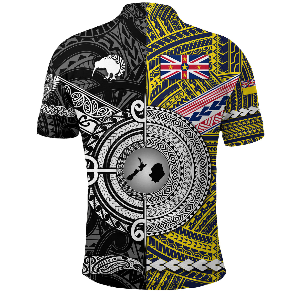 New Zealand Niue Polo Shirt Maori and Polynesian Together Black LT8 - Polynesian Pride