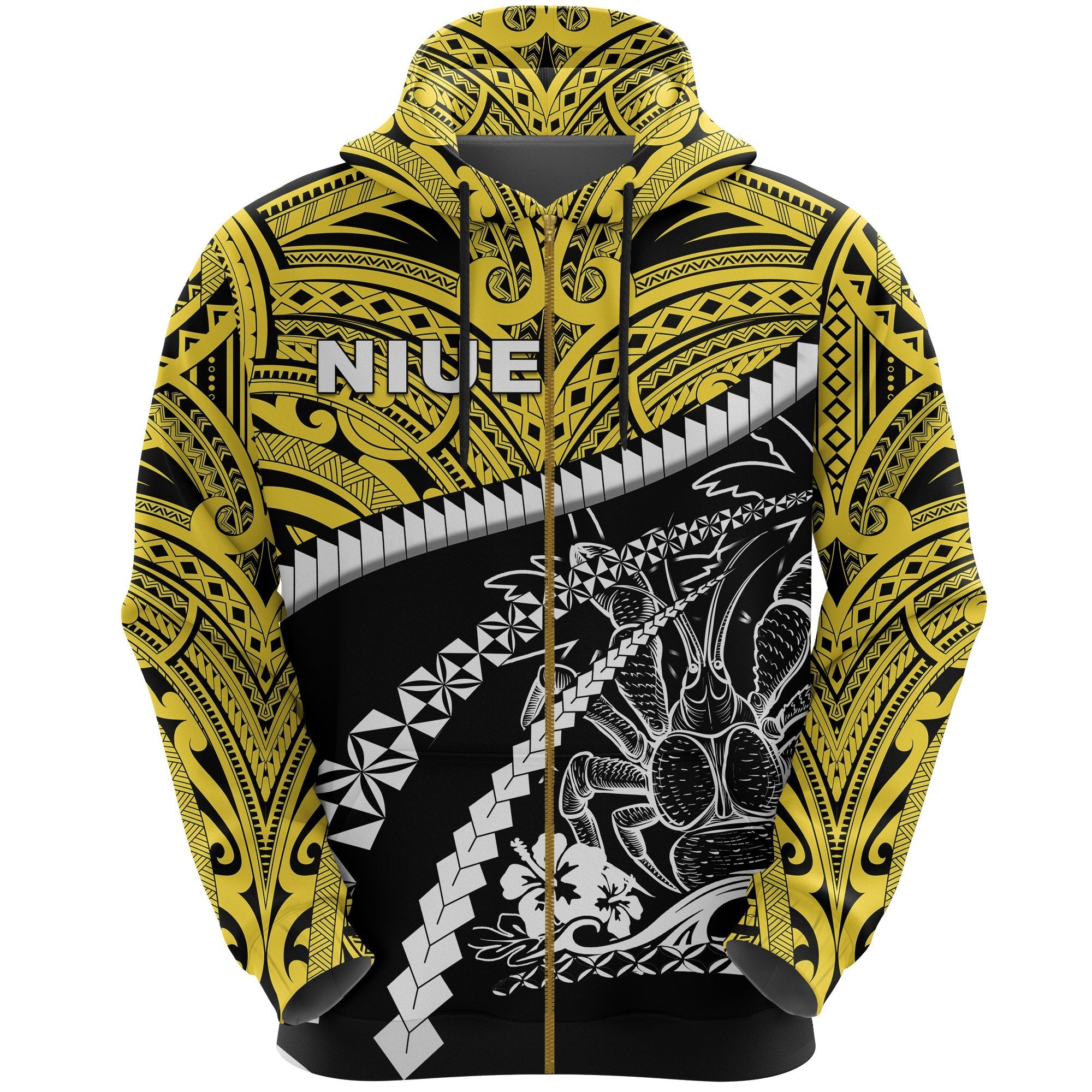 Niue Unga Crab Zip up Hoodie Road To Hometown Unisex Yellow - Polynesian Pride