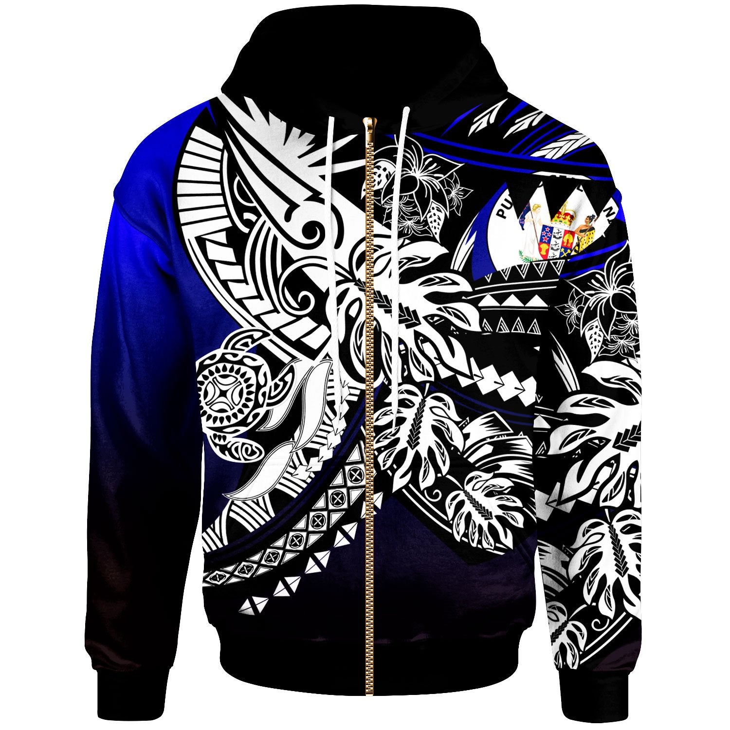 Niue Zip Hoodie Tribal Jungle Pattern Blue Color Unisex Blue - Polynesian Pride