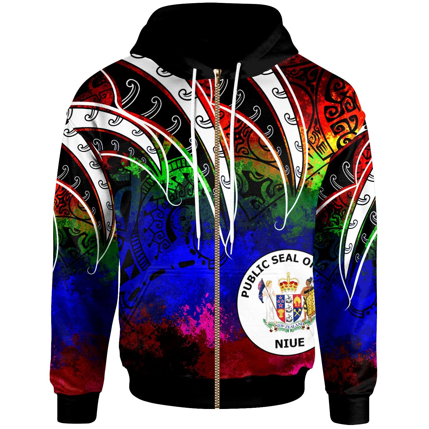 Niue Zip Hoodie Tropical Leaf Rainbow Color Unisex Rainbow - Polynesian Pride