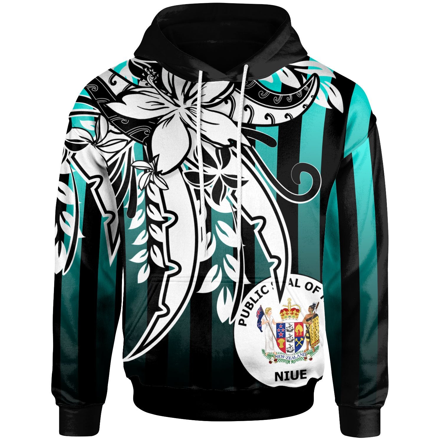 Niue Hoodie Cyan Vertical Stripes Style Unisex Cyan - Polynesian Pride