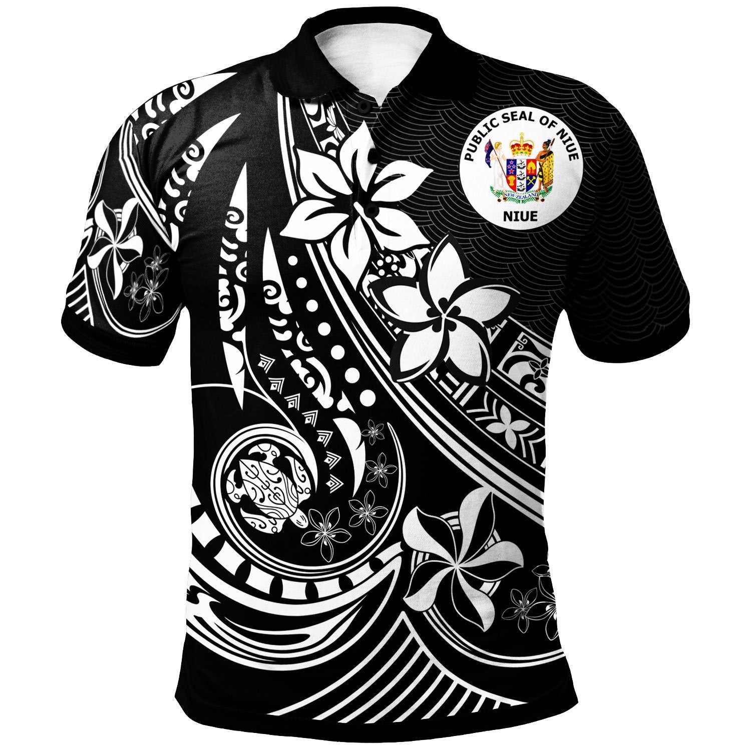 Niue Polo Shirt The Flow Of The Ocean Unisex Black - Polynesian Pride