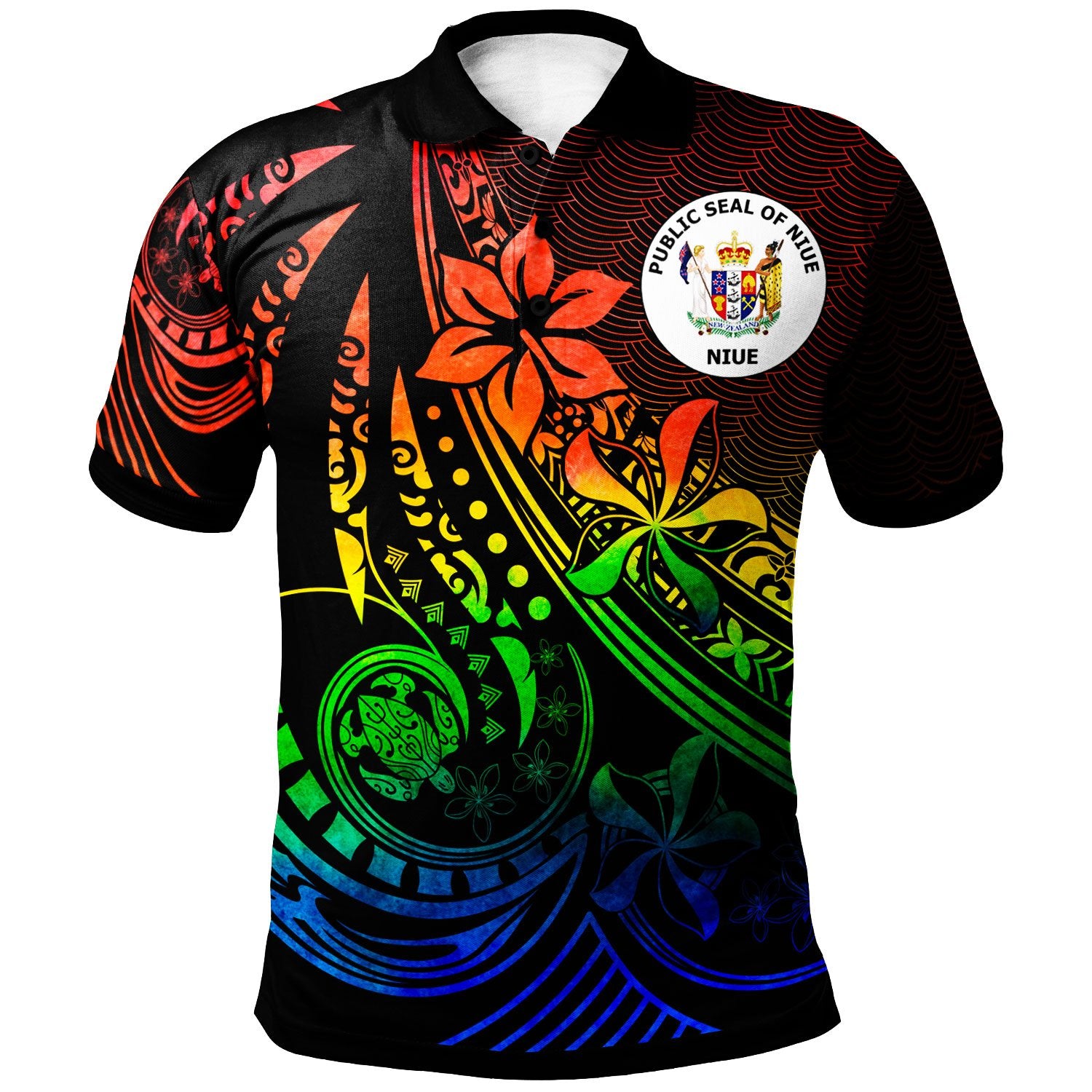 Niue Polo Shirt The Flow Of The Ocean Rainbow Color Unisex Rainbow - Polynesian Pride