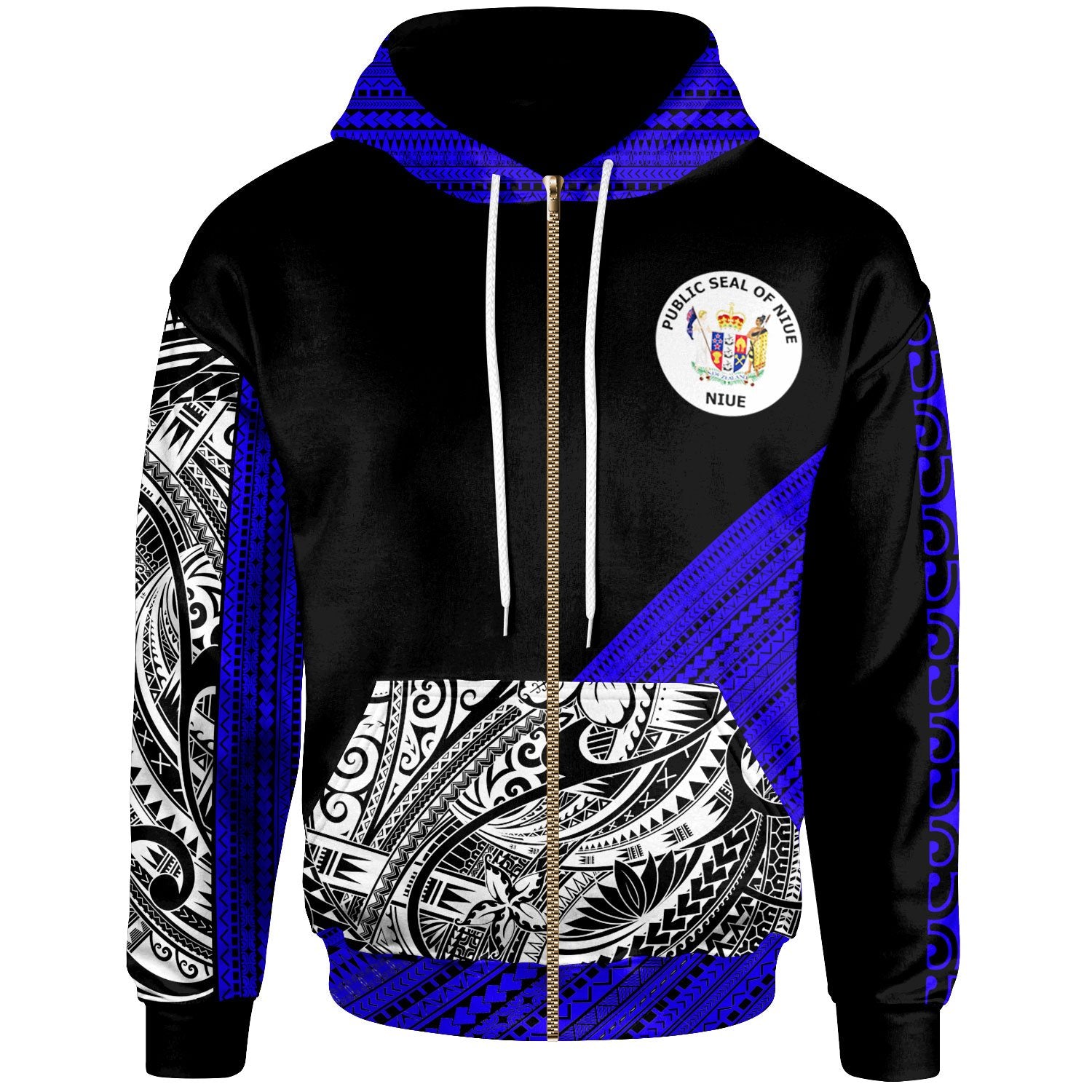 Niue Custom Zip Hoodie Diagonal Pattern Dark Blue Unisex Dark Blue - Polynesian Pride