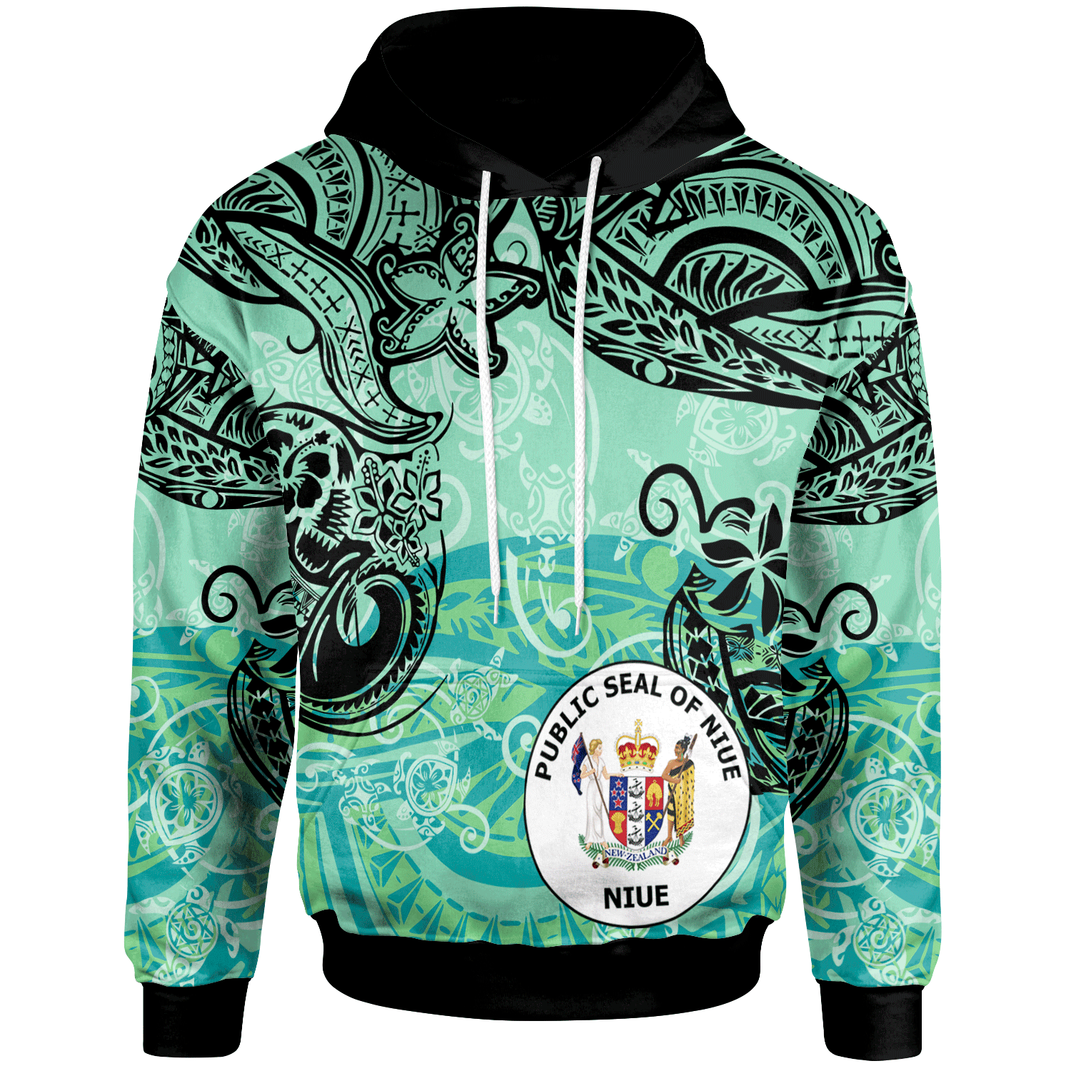 Niue Hoodie Vintage Floral Pattern Green Color Unisex Green - Polynesian Pride