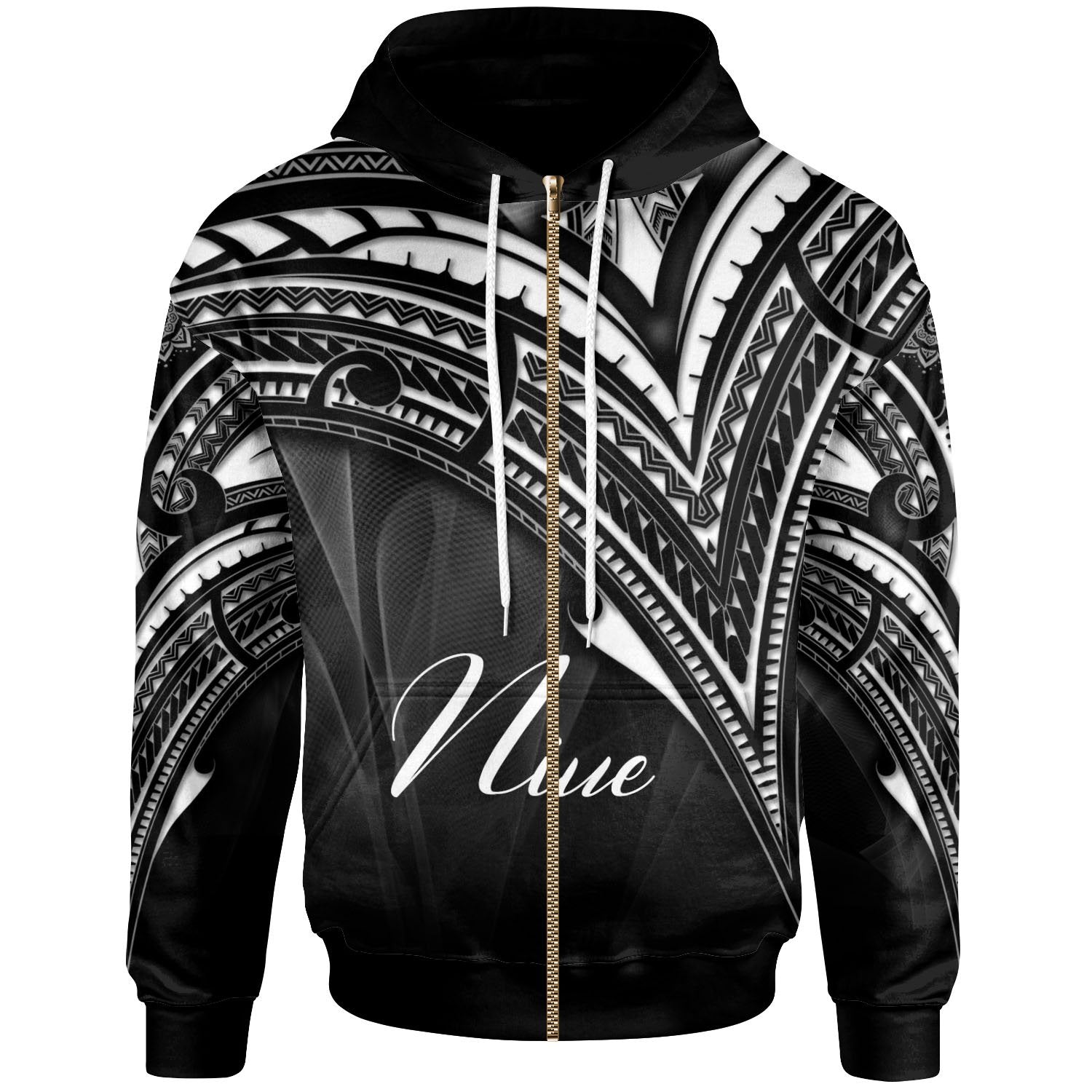 Niue Zip Hoodie Cross Style Unisex Black - Polynesian Pride