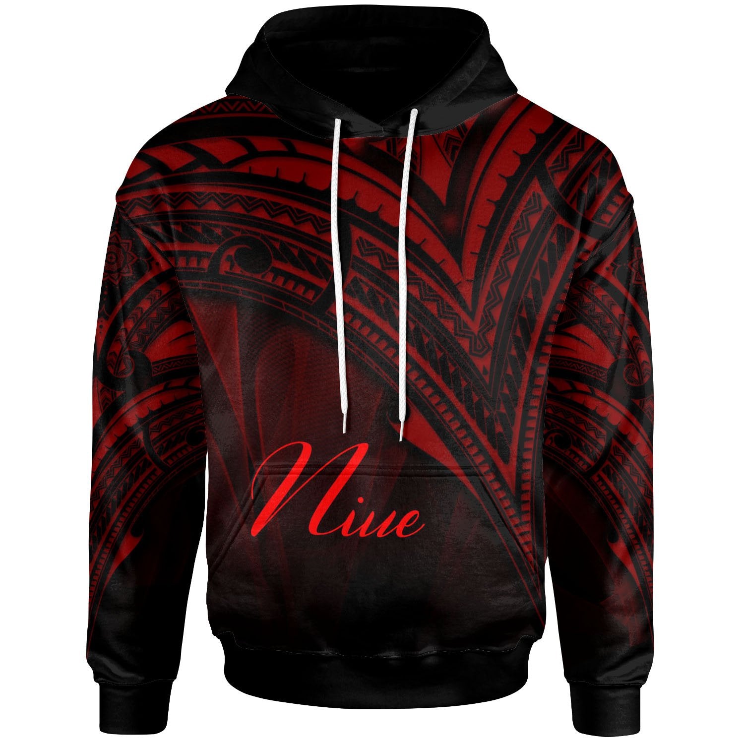 Niue Hoodie Red Color Cross Style Unisex Black - Polynesian Pride