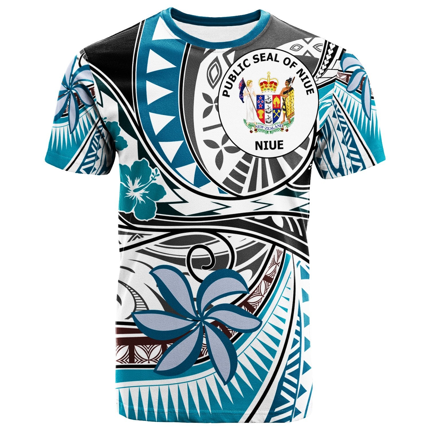 Niue T Shirt Flower And Flow Unisex BLUE - Polynesian Pride