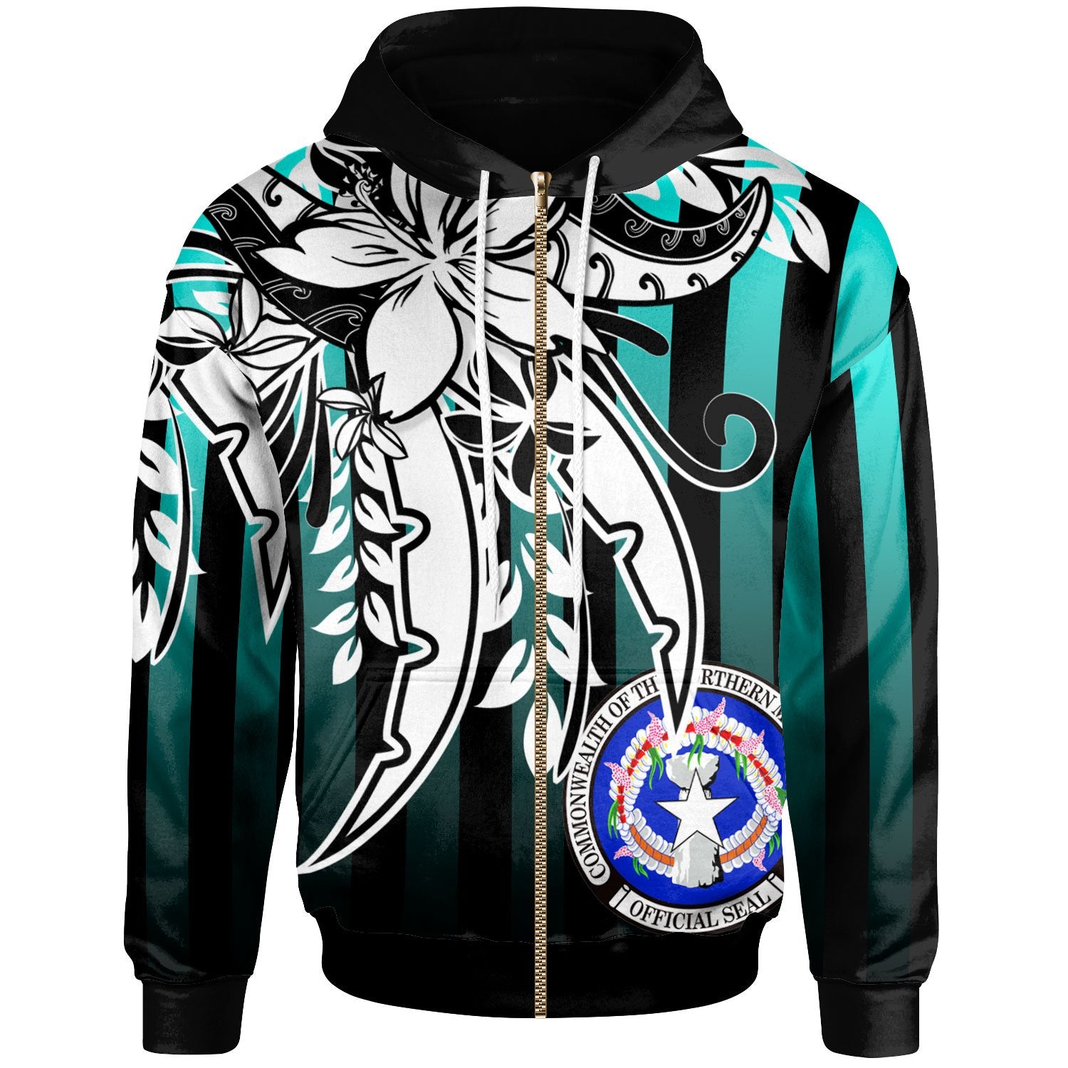 Northern Mariana Islands Zip Hoodie Cyan Vertical Stripes Style Unisex Cyan - Polynesian Pride