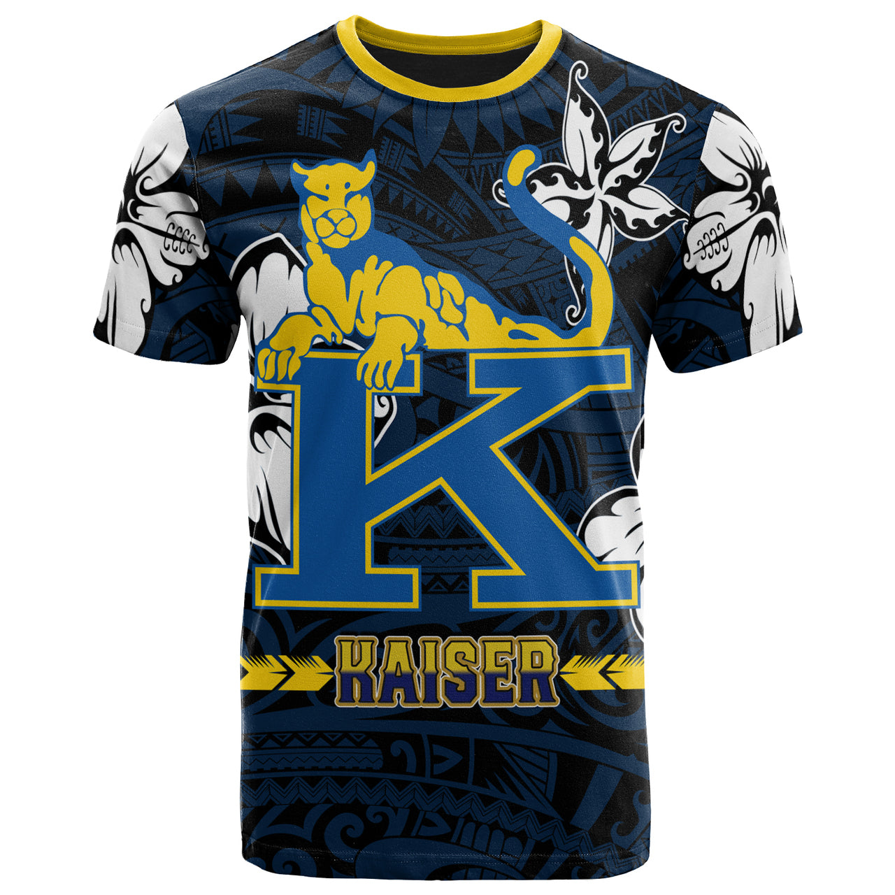 Hawaii Henry J. Kaiser High School Custom T Shirt Kaiser High School Polynesian With Floral Elements Pattern LT10 Blue - Polynesian Pride