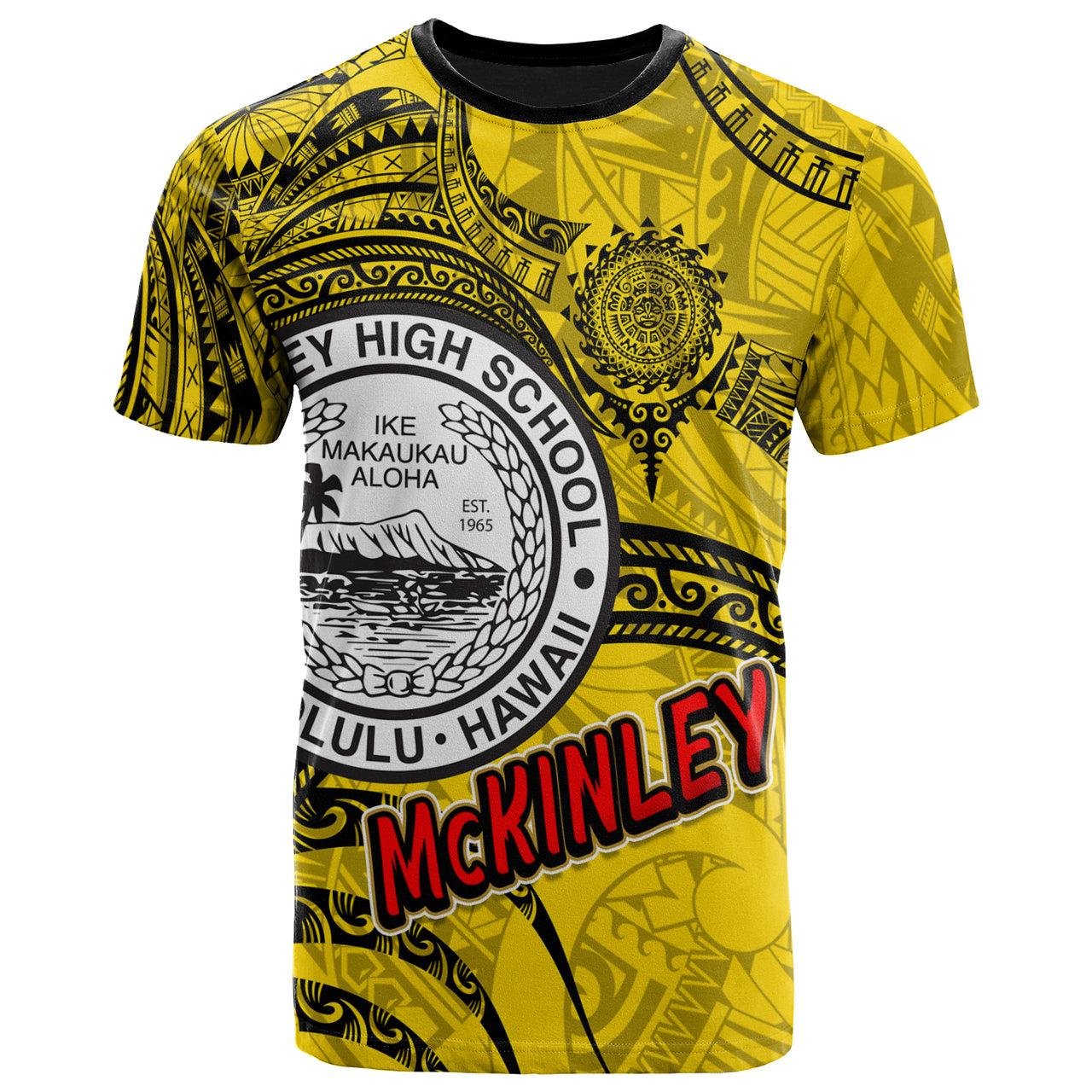 Hawaii President William McKinley High School Custom T Shirt McKinley High School Polynesian Pattern LT10 Yellow - Polynesian Pride