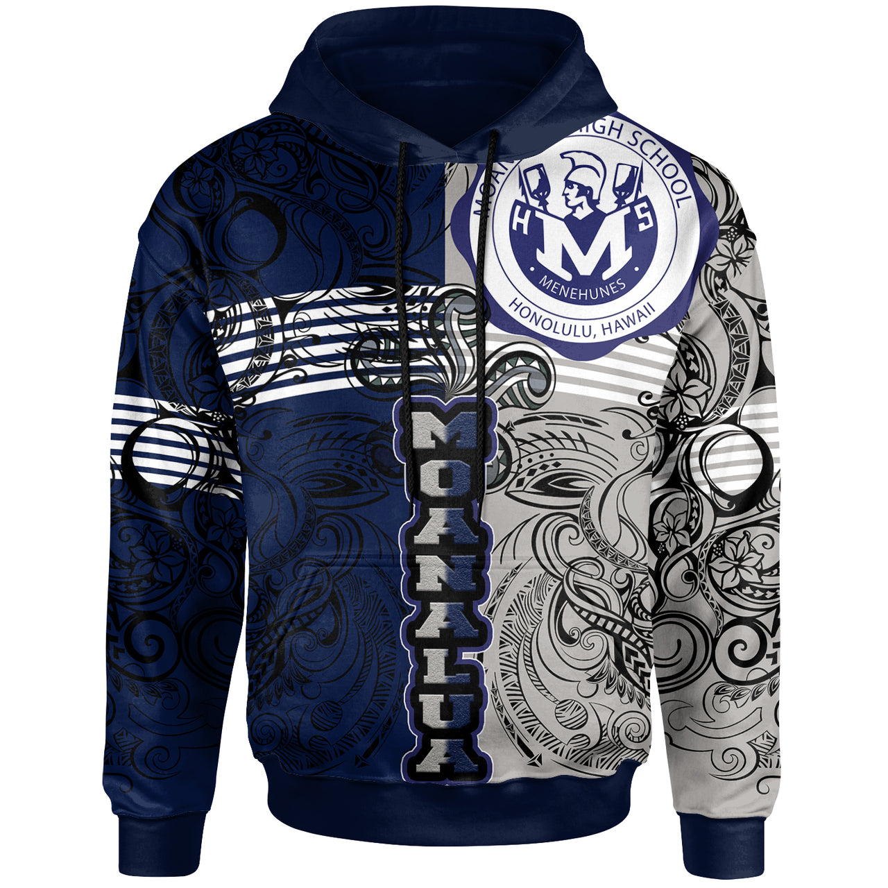 Hawaii Moanalua High School Custom Hoodie Moanalua High School Polynesian With Falcon Pattern LT10 Blue - Polynesian Pride