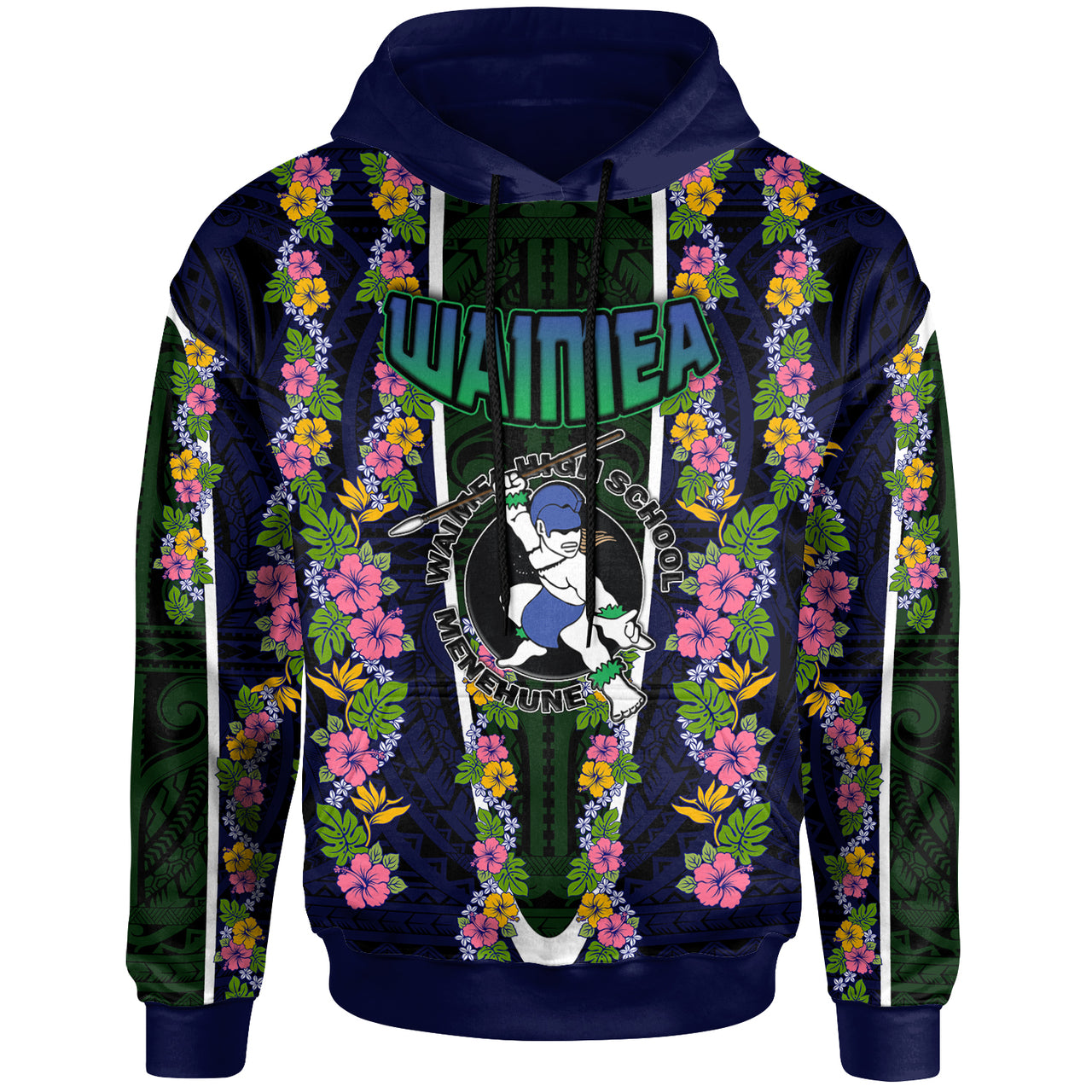 Hawaii Waimea High School Custom Hoodie Waimea High School Polynesian With Floral Pattern LT10 Blue - Polynesian Pride