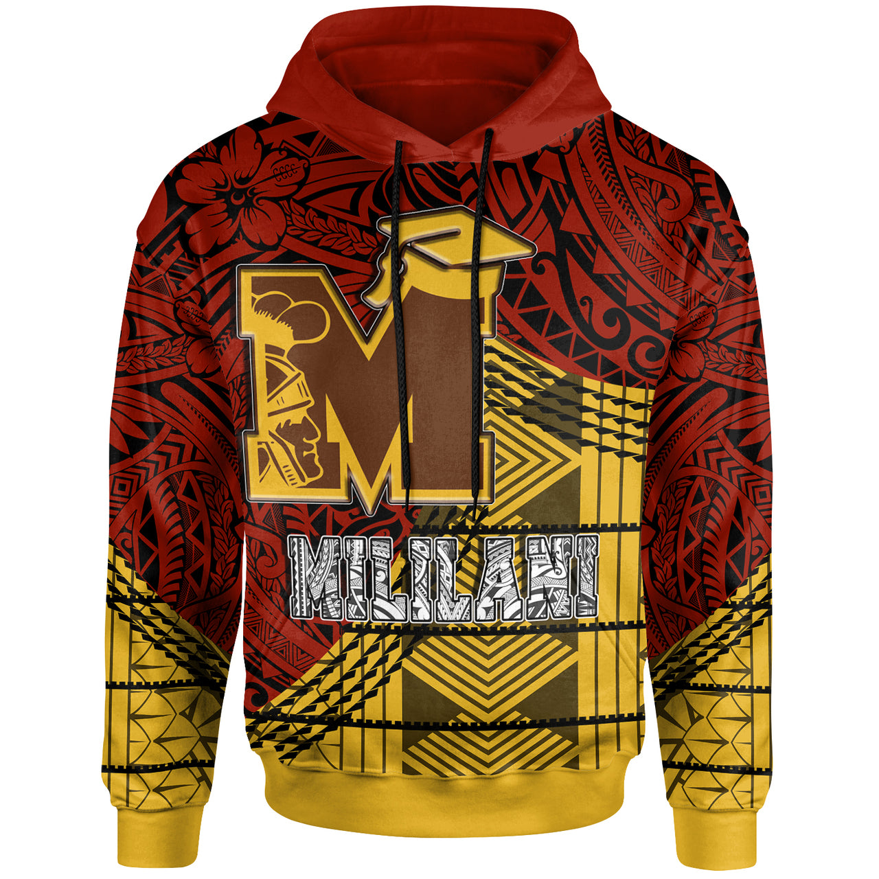 Hawaii Mililani High School Custom Hoodie Mililani High School Polynesian Pattern LT10 Red/Yellow - Polynesian Pride