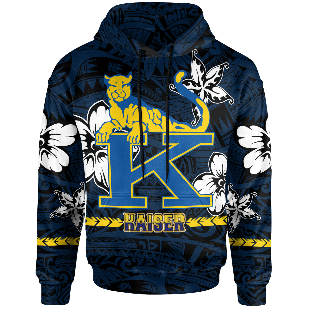 Hawaii Henry J. Kaiser High School Custom Hoodie Kaiser High School Polynesian With Floral Elements Pattern LT10 Blue - Polynesian Pride