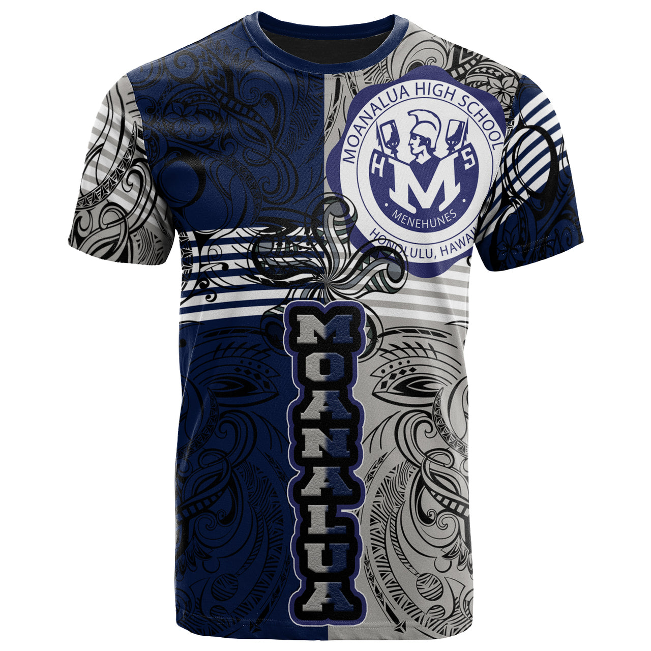 Hawaii Moanalua High School Custom T Shirt Moanalua High School Polynesian With Falcon Pattern LT10 Blue - Polynesian Pride