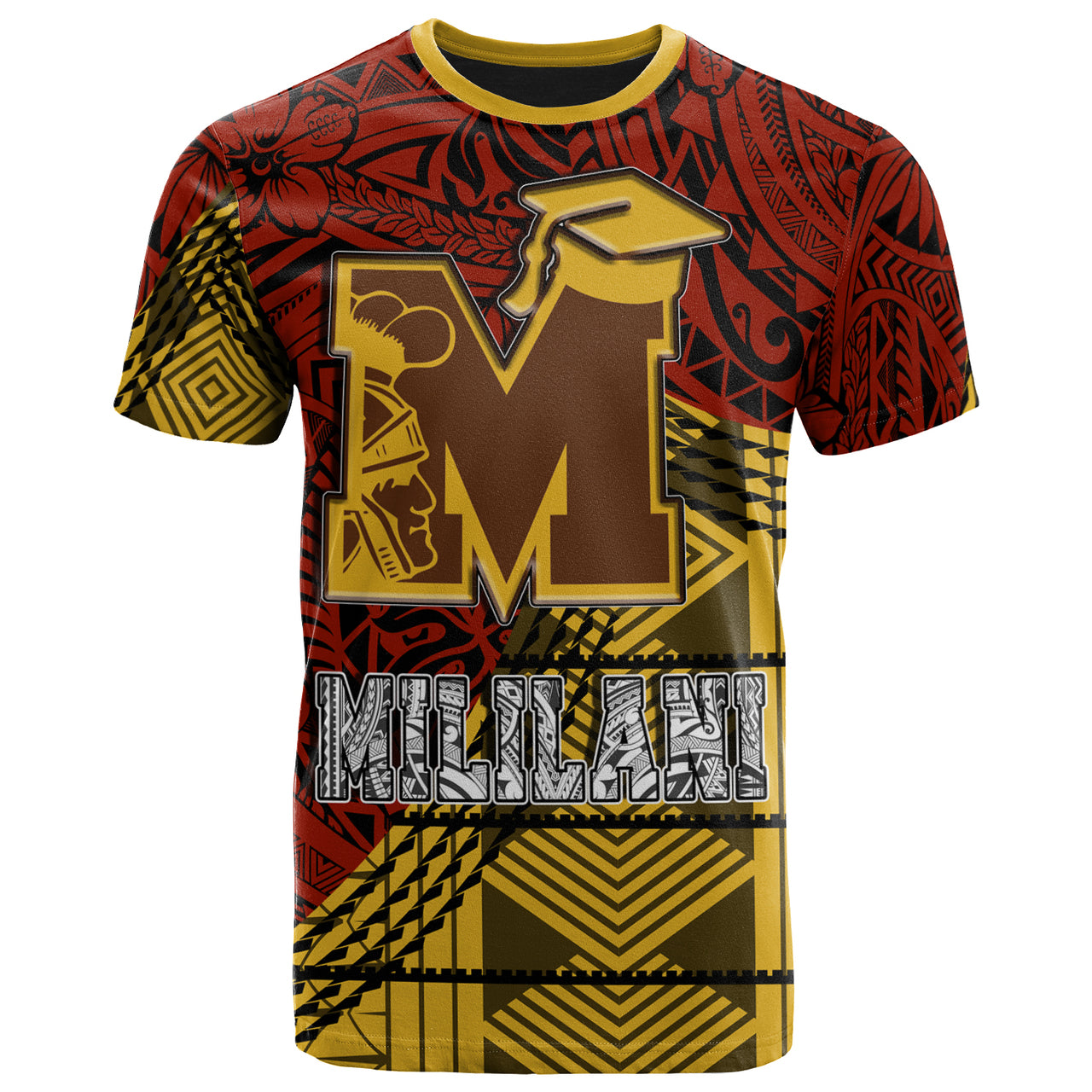 Hawaii Mililani High School Custom T Shirt Mililani High School Polynesian Pattern LT10 Red/Yellow - Polynesian Pride