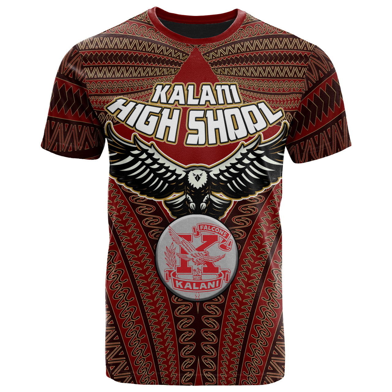 Hawaii Kalani High School Custom T Shirt Kalani High School Polynesian With Falcon Pattern LT10 Red - Polynesian Pride