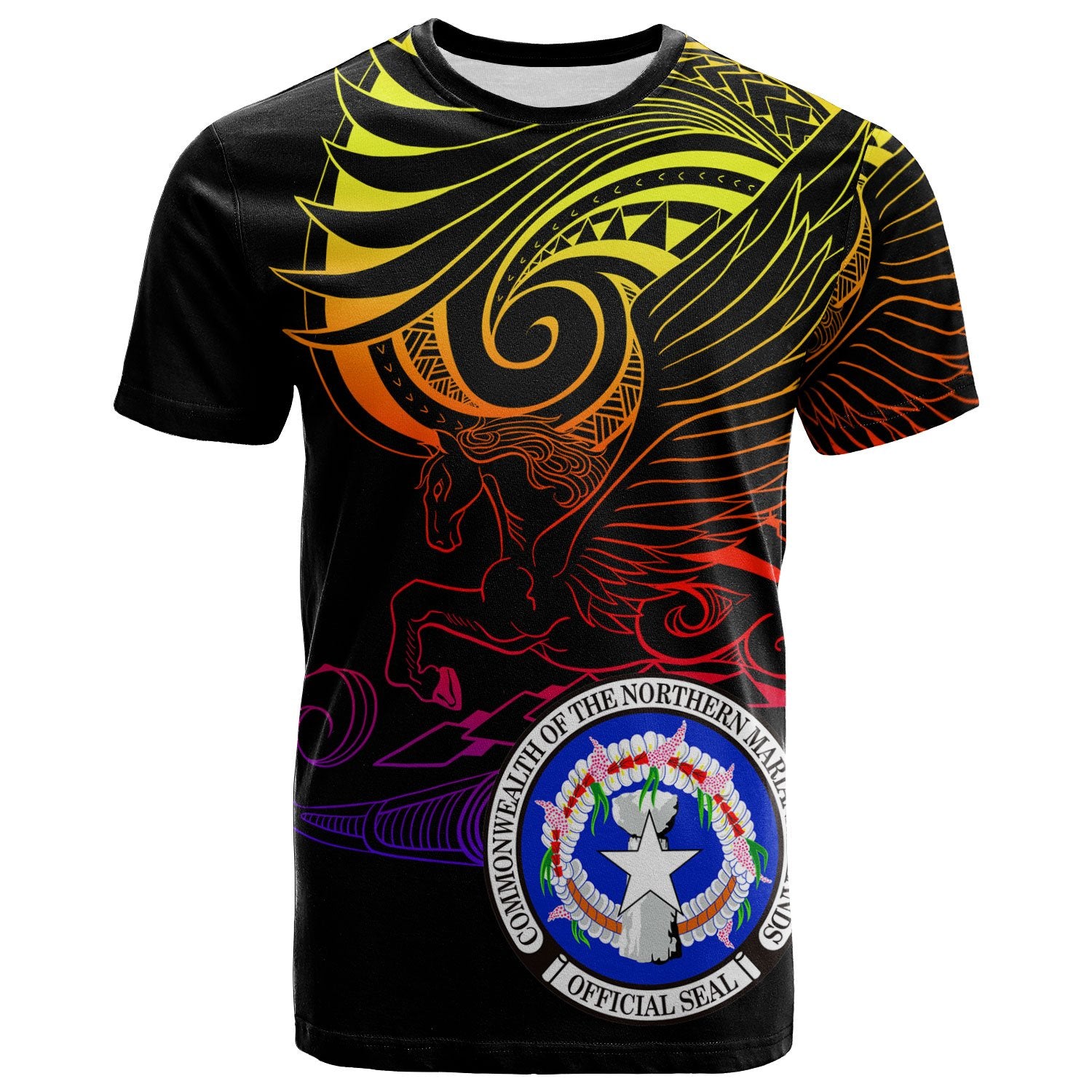 Northern Mariana Island T Shirt Pegasus Gradient Colorful Style Unisex Black - Polynesian Pride