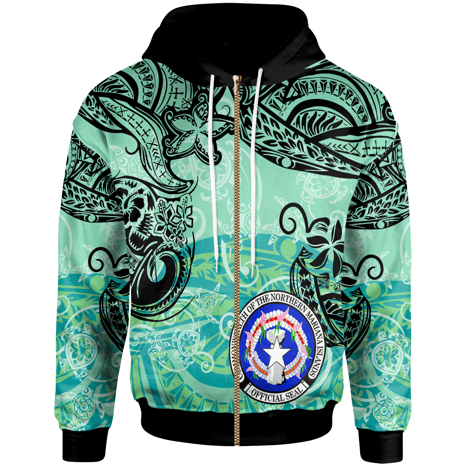 Northern Mariana Islands Zip Hoodie Vintage Floral Pattern Green Color Unisex Green - Polynesian Pride