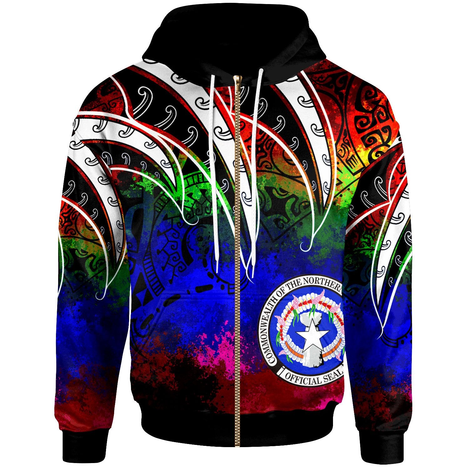 Northern Mariana Islands Zip Hoodie Tropical Leaf Rainbow Color Unisex Rainbow - Polynesian Pride