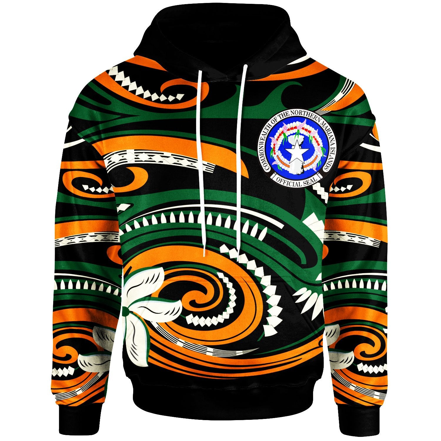 Northern Mariana Islands Hoodie Vortex Style Unisex Green Orange - Polynesian Pride