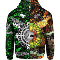 New Zealand Australia Zip Hoodie for Kid Maori and Aboriginal Together Green LT8 - Polynesian Pride