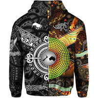 New Zealand Australia Hoodie Maori and Aboriginal Together Black LT8 - Polynesian Pride