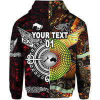 Custom New Zealand Australia Zip Hoodie for Kid Maori and Aboriginal Together Red, Custom Text and Number LT8 - Polynesian Pride