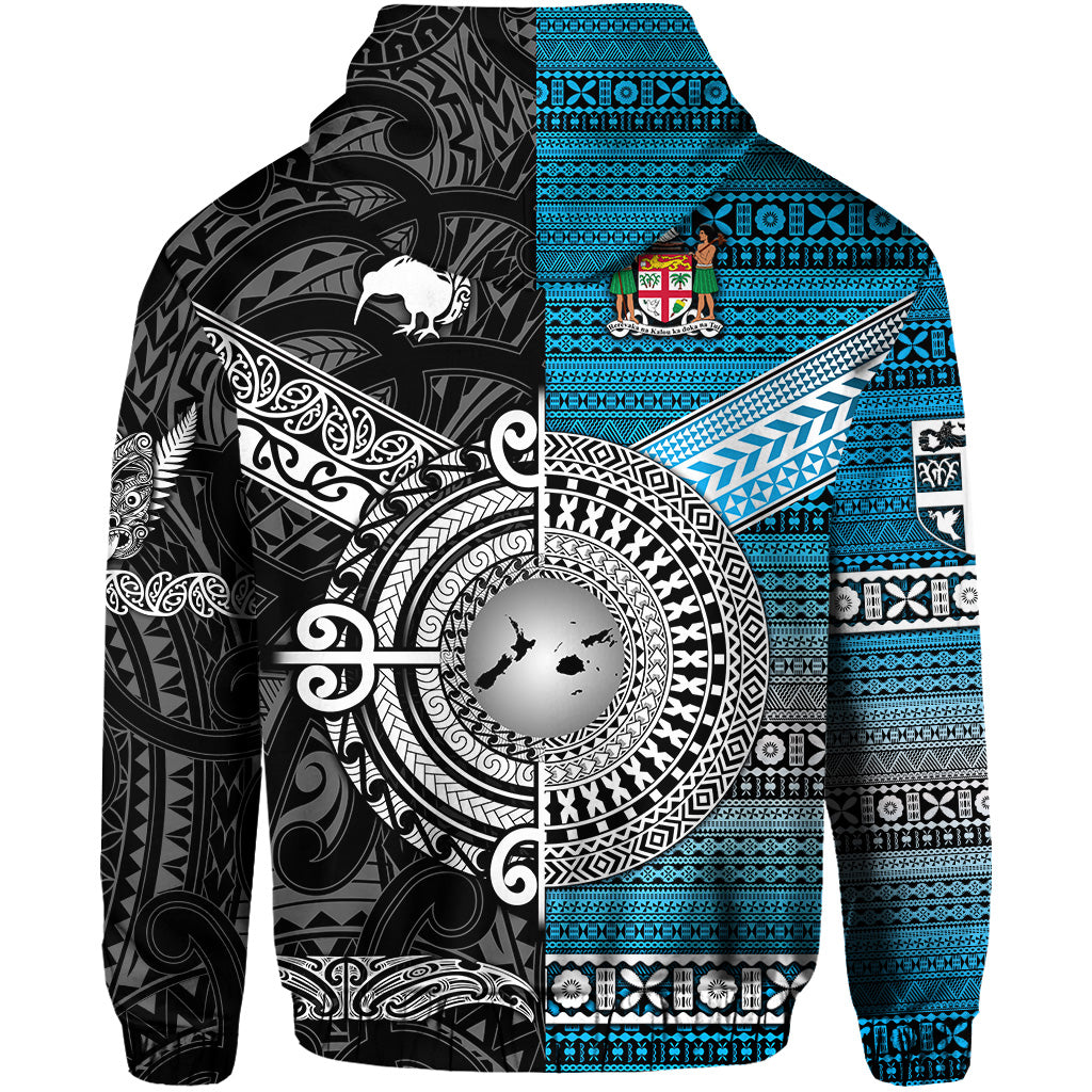 New Zealand Fiji Zip Hoodie Maori and Tapa Together Black LT8 - Polynesian Pride