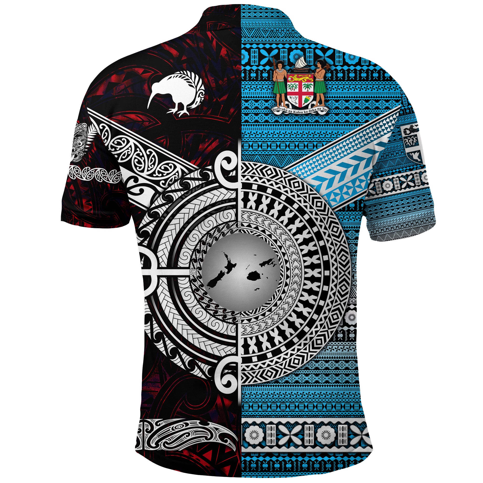 New Zealand Fiji Polo Shirt Maori and Tapa Together Red LT8 - Polynesian Pride