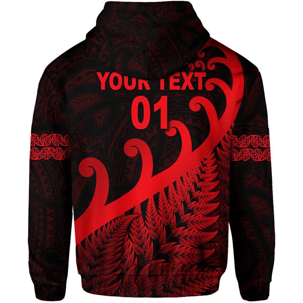 Custom New Zealand Rugby Maori Zip Hoodie Silver Fern Koru Vibes Red LT8 - Polynesian Pride