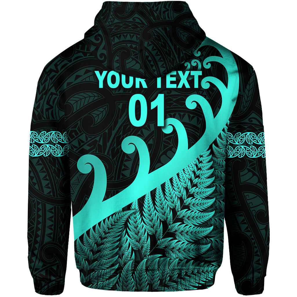 Custom New Zealand Rugby Maori Zip Hoodie Silver Fern Koru Vibes Turquoise LT8 - Polynesian Pride