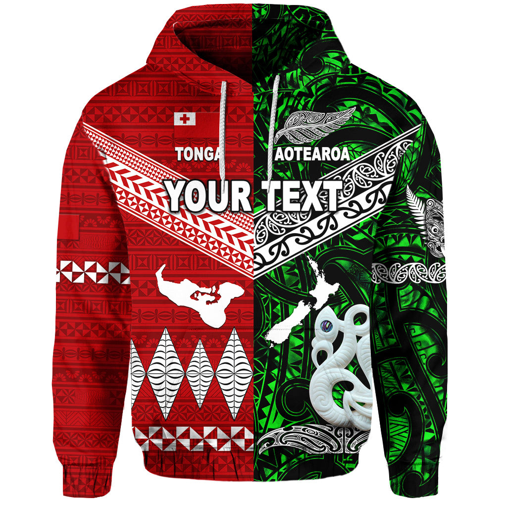 Custom New Zealand Tonga Hoodie Maori and Polynesian Together Green LT8 Unisex Red - Polynesian Pride