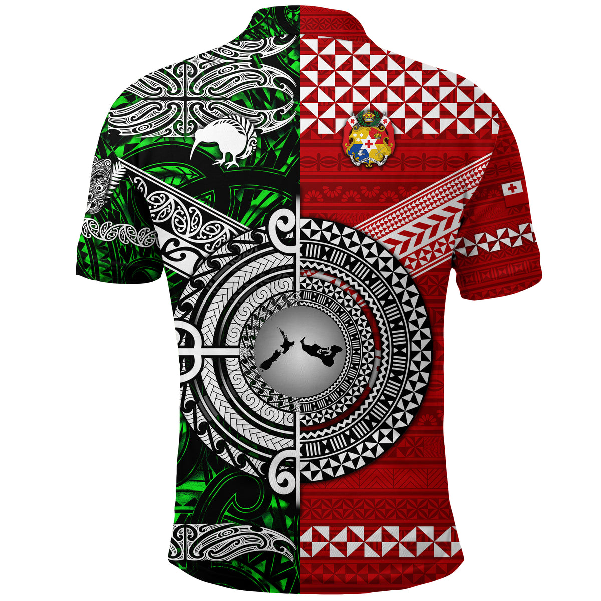 Custom New Zealand Tonga Polo Shirt Maori and Polynesian Together Green LT8 - Polynesian Pride