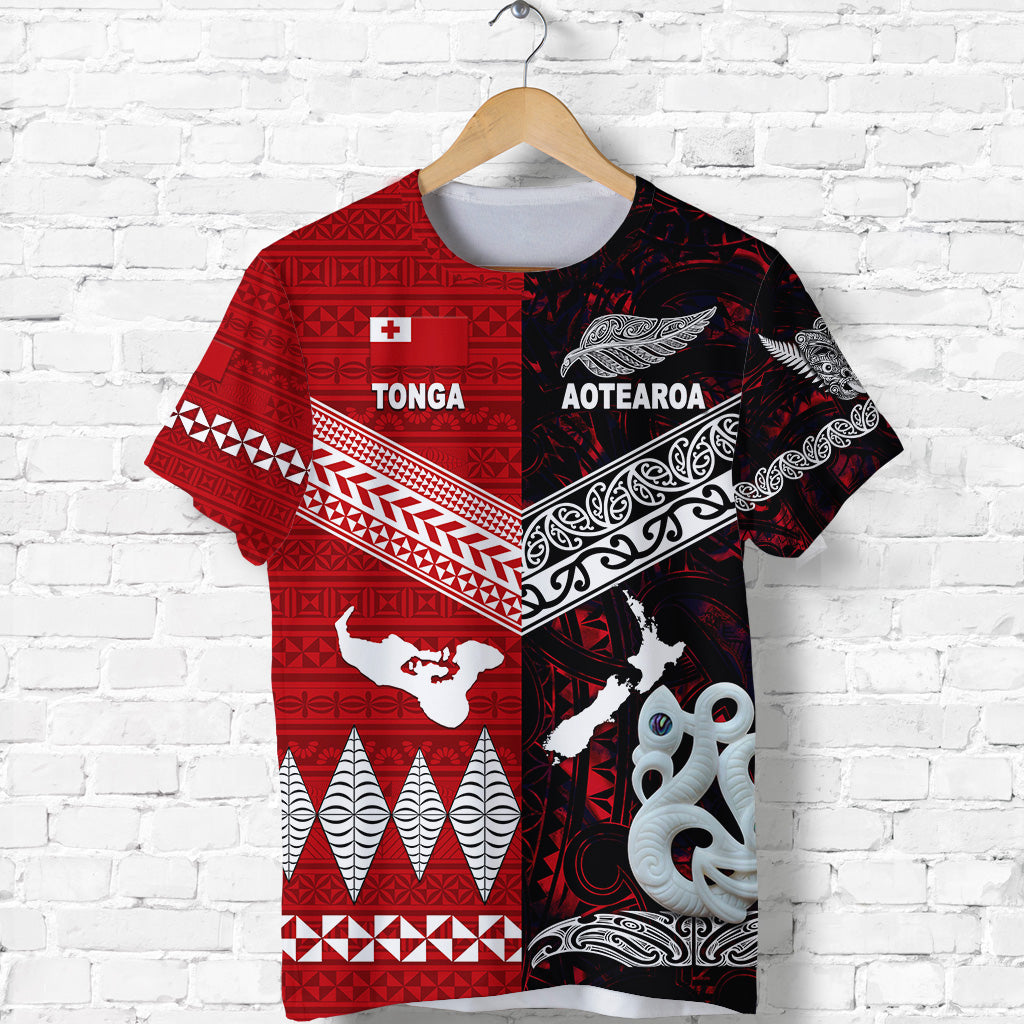New Zealand Maori Aotearoa Tonga Polynesian Together T Shirt Red LT8 - Polynesian Pride