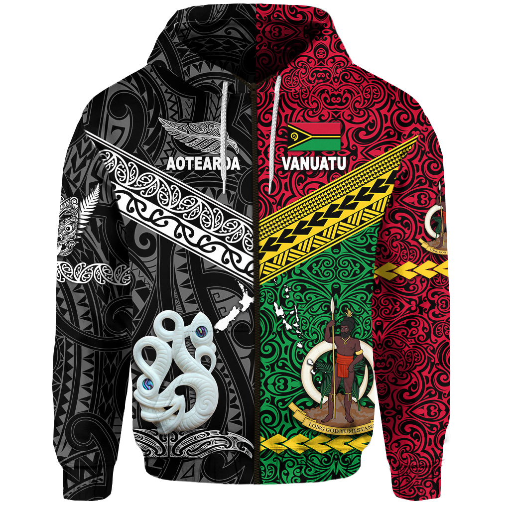 Vanuatu New Zealand Zip Hoodie Together Black LT8 - Polynesian Pride