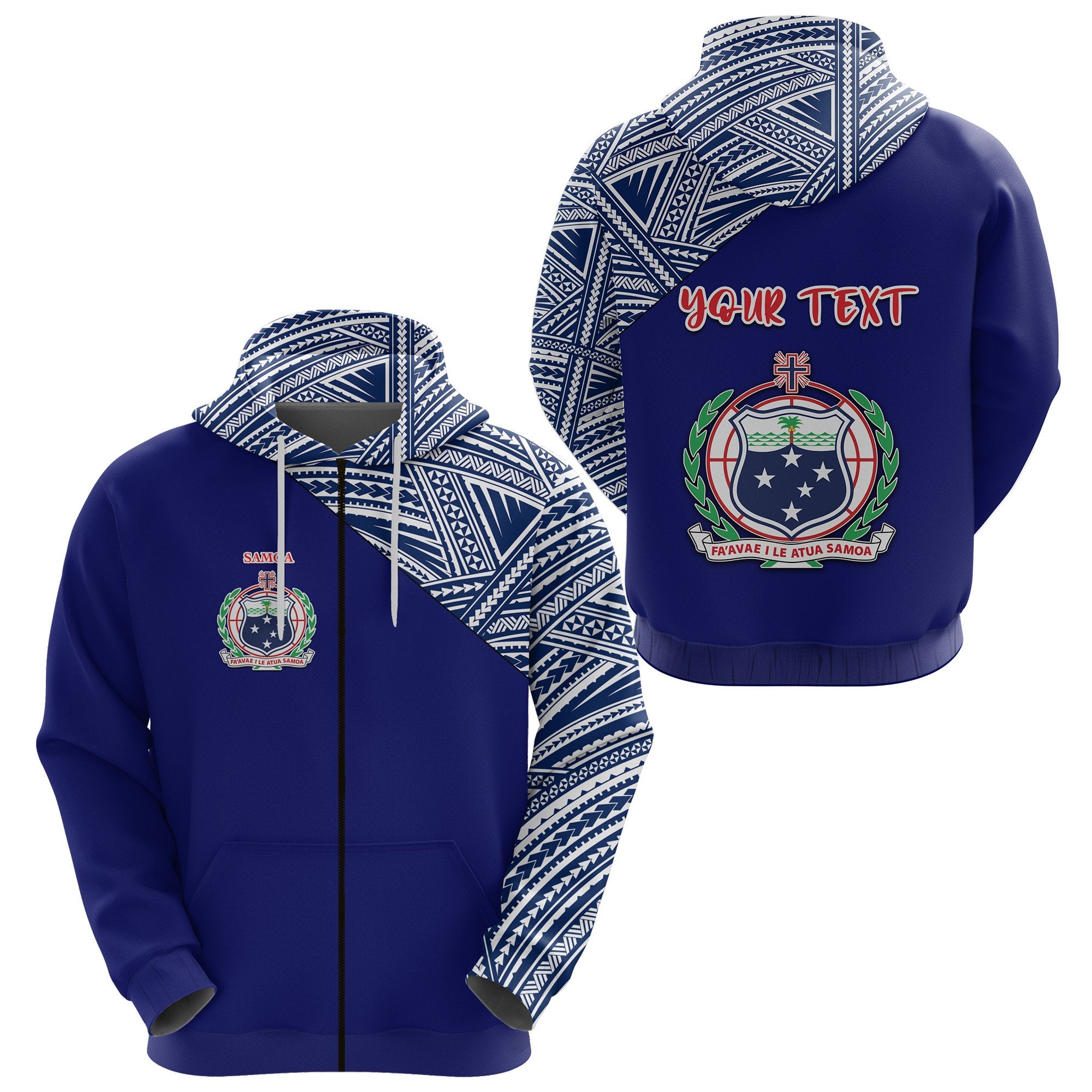 Custom Manu Samoa Rugby Zip Hoodie Original Style Unisex Blue - Polynesian Pride