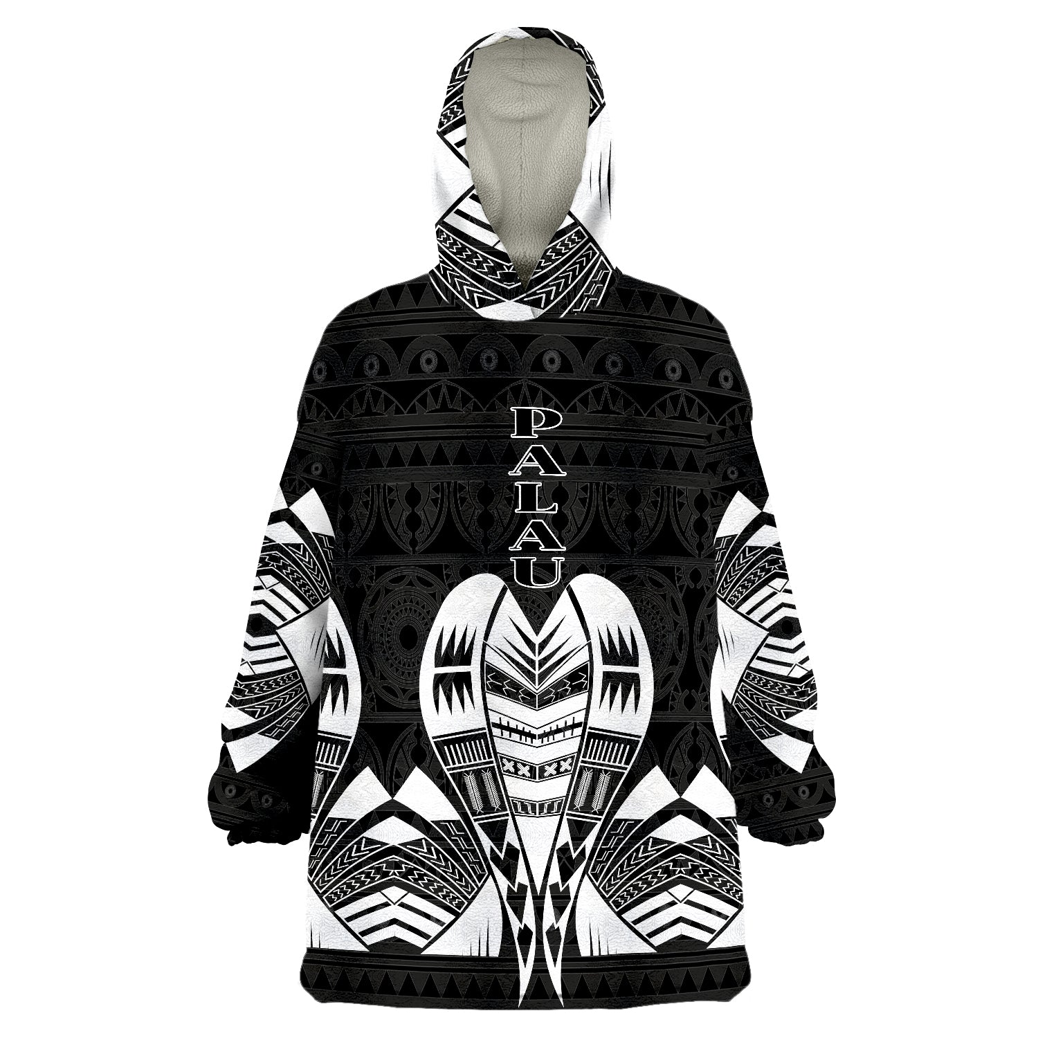 Palau Polynesian Tattoo Black Version Wearable Blanket Hoodie LT9 Unisex One Size - Polynesian Pride