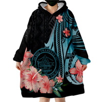 Palau Turquoise Polynesian Hibiscus Pattern Style Wearable Blanket Hoodie LT9 - Polynesian Pride