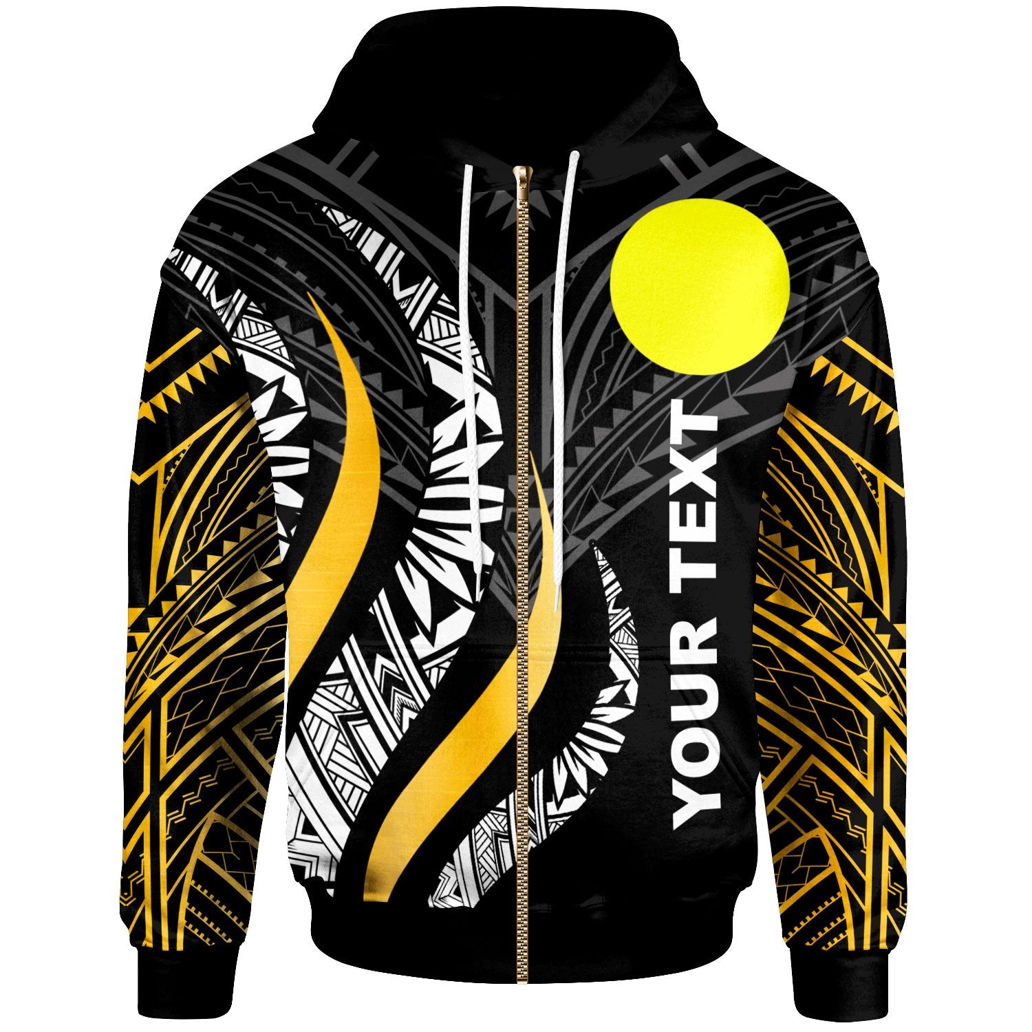 Palau Custom Zip Hoodie Palau Strong Fire Pattern Gold Unisex Gold - Polynesian Pride