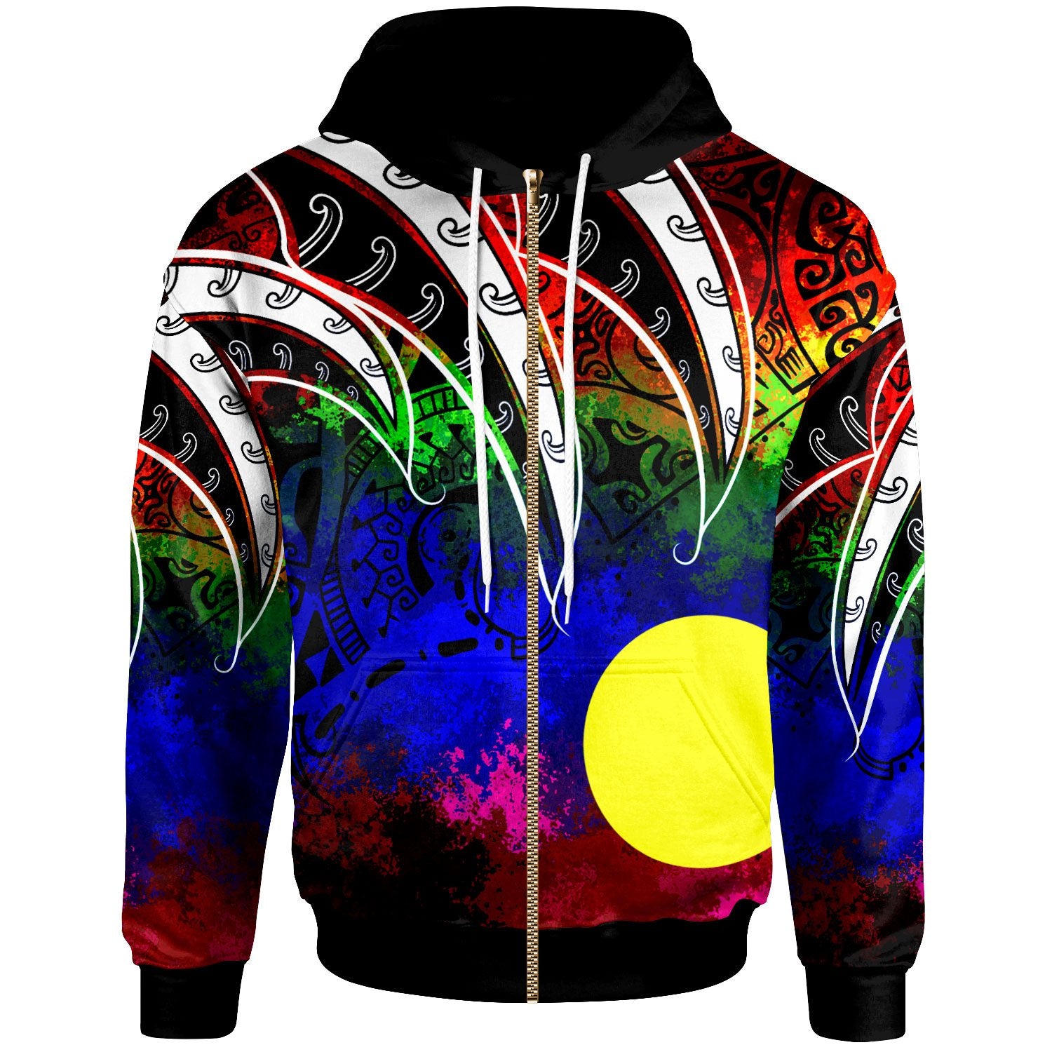 Palau Zip Hoodie Tropical Leaf Rainbow Color Unisex Rainbow - Polynesian Pride