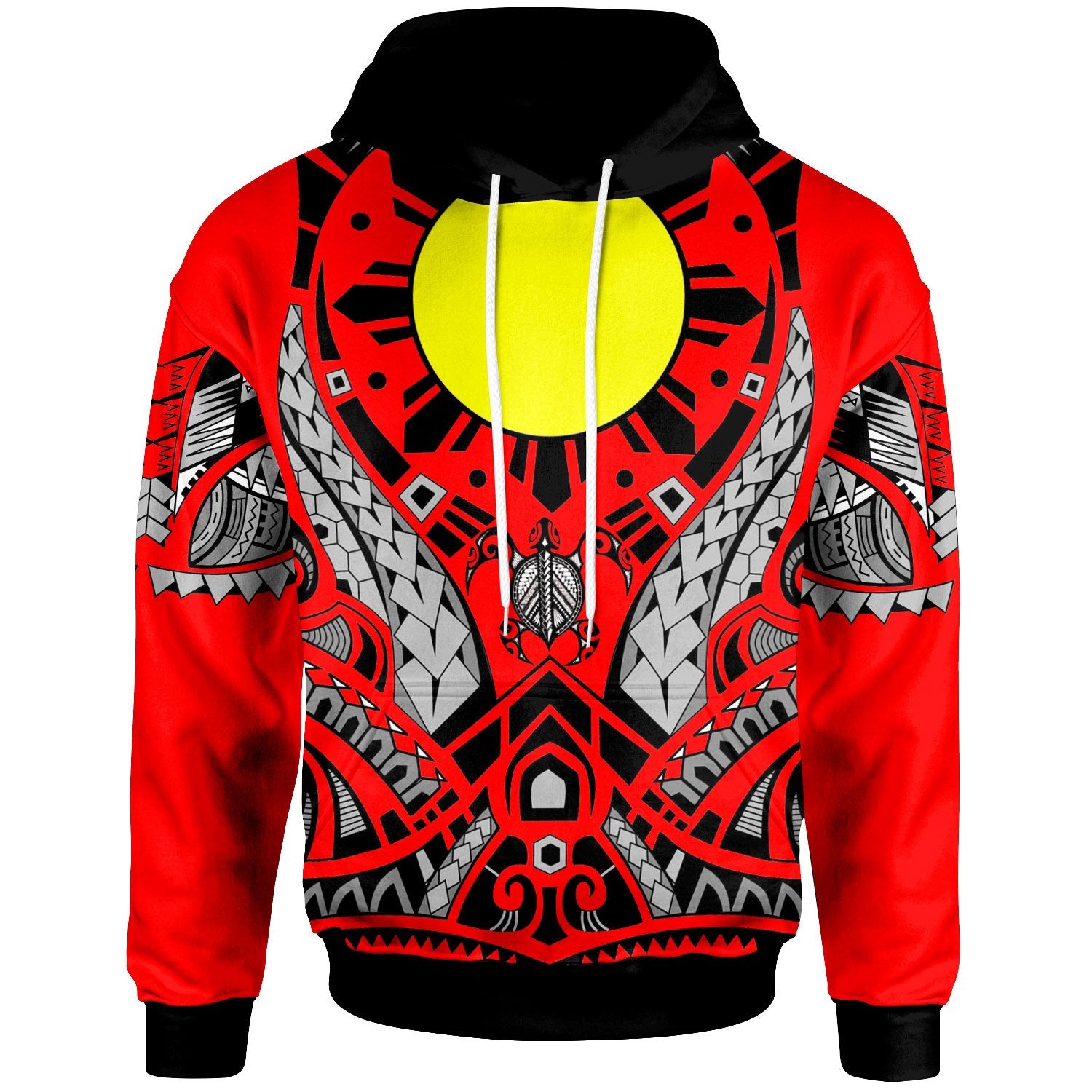 Palau Hoodie Tribal Sun Tattoo Red Color Unisex Red - Polynesian Pride