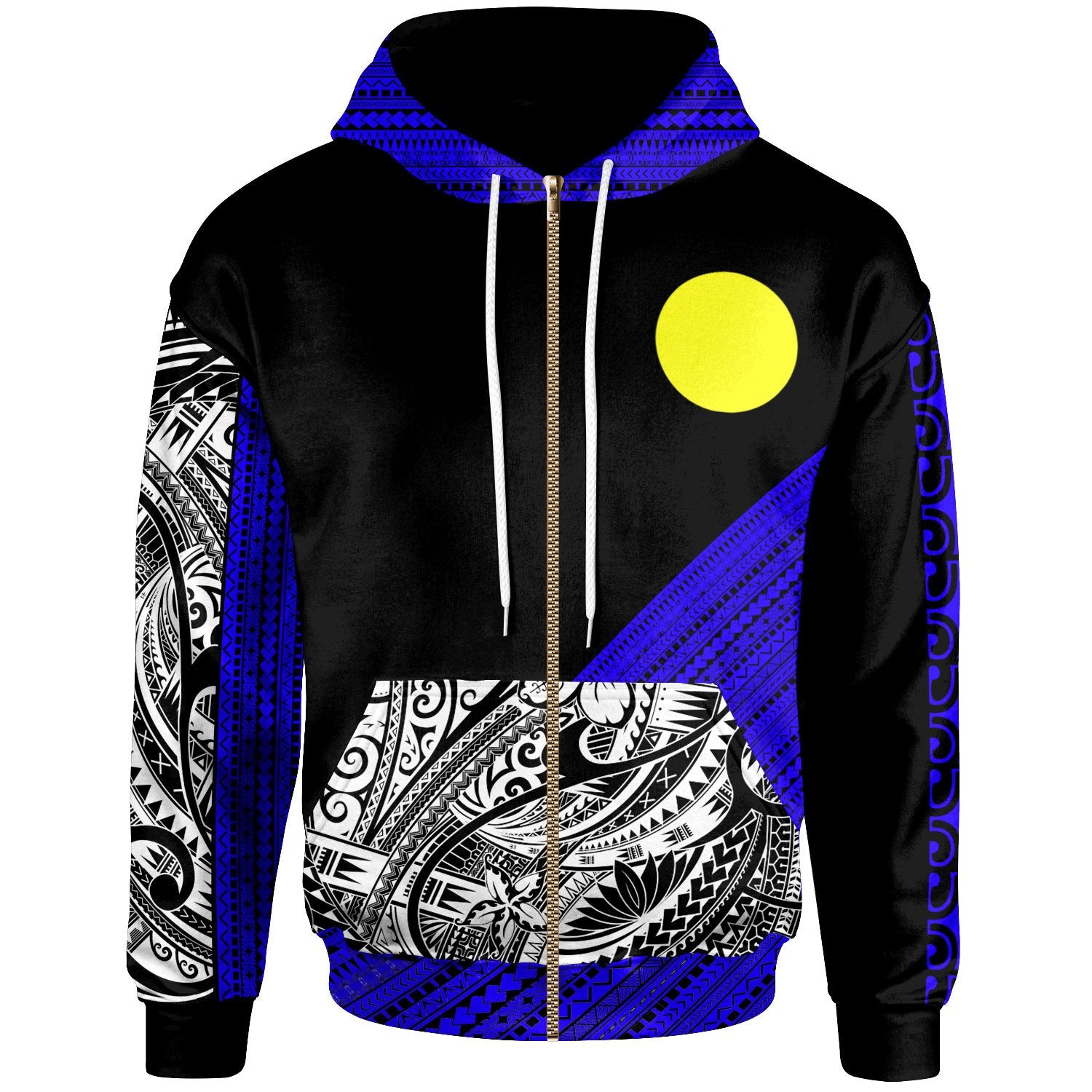 Palau Custom Zip Hoodie Diagonal Pattern Dark Blue Unisex Dark Blue - Polynesian Pride