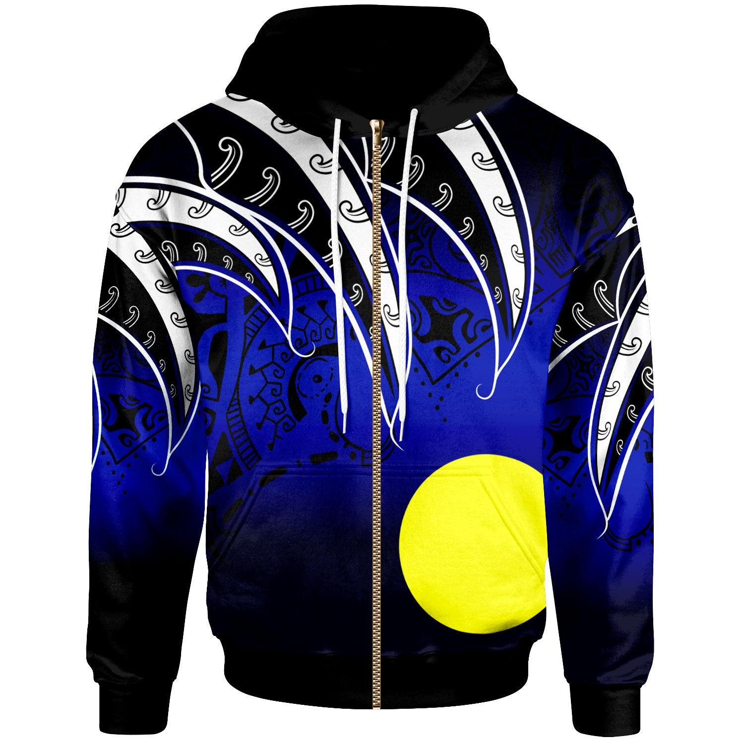 Palau Zip Hoodie Tropical Leaf Gradient Blue Style Unisex Blue - Polynesian Pride